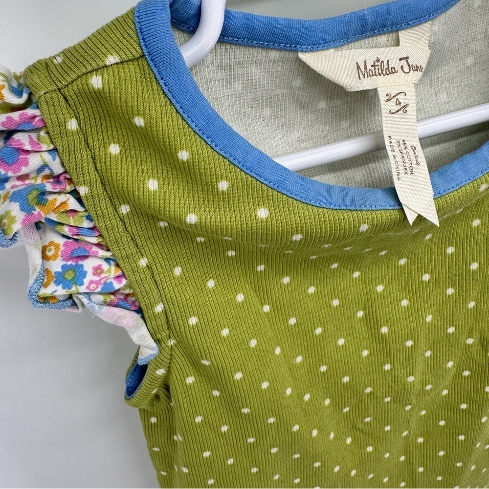 MATILDA JANE Green Polka Dot Kids Ribbed Top Ruffle Sleeves GIRLS 4 4T - Picture 5 of 6